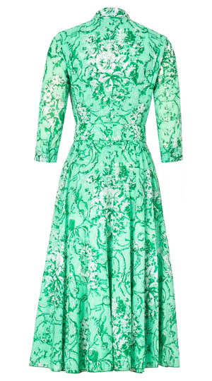 Aster Dress Shirt Collar 3/4 Sleeve Midi Length Cotton Musola (Villa Carlotta Pastel)