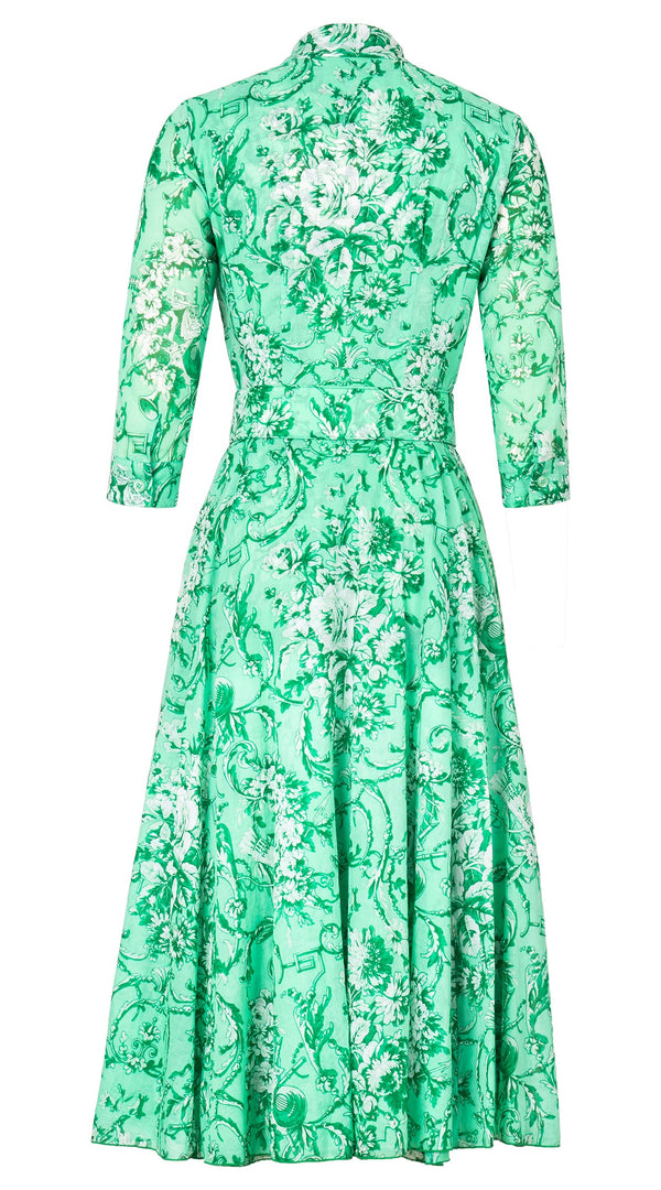 Aster Dress Shirt Collar 3/4 Sleeve Midi Length Cotton Musola (Villa Carlotta Pastel)