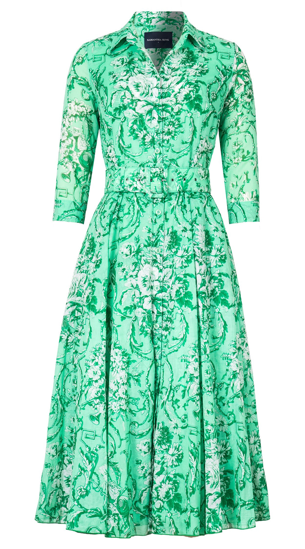 Aster Dress Shirt Collar 3/4 Sleeve Midi Length Cotton Musola (Villa Carlotta Pastel)