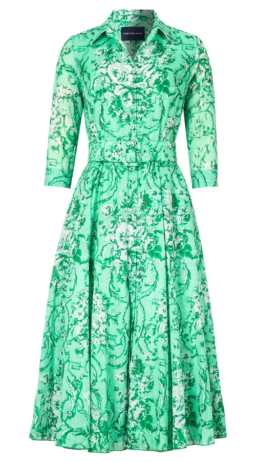 Aster Dress Shirt Collar 3/4 Sleeve Midi Length Cotton Musola (Villa Carlotta Pastel)