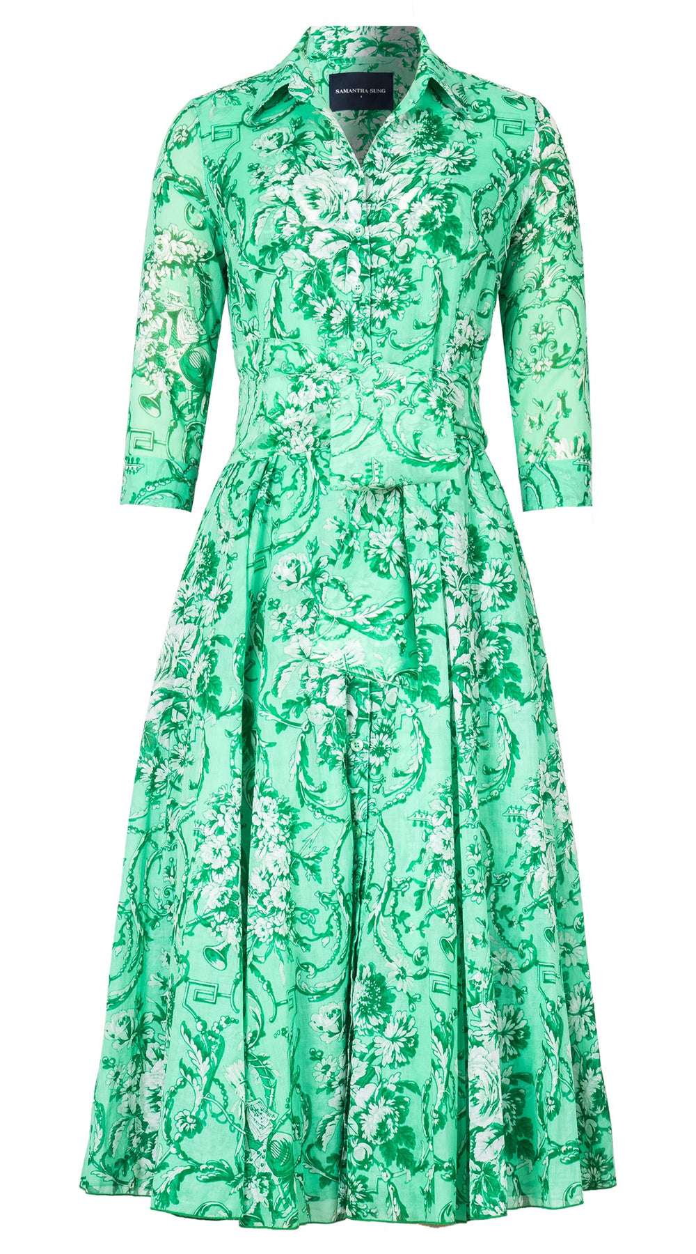 Aster Dress Shirt Collar 3/4 Sleeve Midi Length Cotton Musola (Villa Carlotta Pastel)