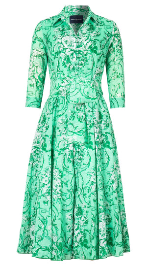 Aster Dress Shirt Collar 3/4 Sleeve Midi Length Cotton Musola (Villa Carlotta Pastel)