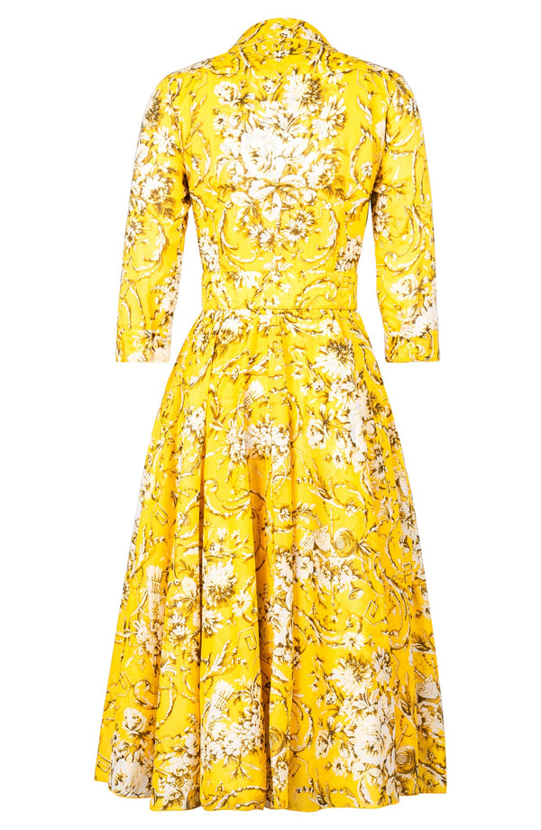 Amber Dress Shirt Collar 3/4 Sleeve Midi Length Cotton Musola (Villa Carlotta Bright)