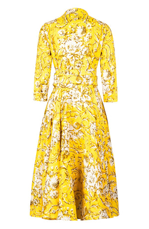 Amber Dress Shirt Collar 3/4 Sleeve Midi Length Linen (Villa Carlotta Bright)