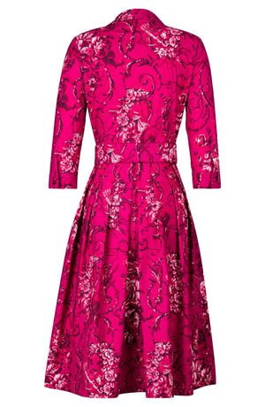 Audrey Dress #1 Shirt Collar 3/4 Sleeve Long Length Cotton Stretch (Villa Carlotta Dark)