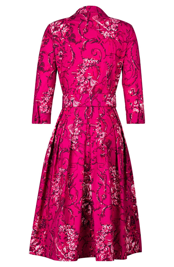 Audrey Dress #1 Shirt Collar 3/4 Sleeve Long Length Cotton Stretch (Villa Carlotta Dark)