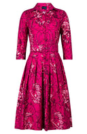 Audrey Dress #1 Shirt Collar 3/4 Sleeve Long Length Cotton Stretch (Villa Carlotta Dark)