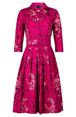 Audrey Dress #1 Shirt Collar 3/4 Sleeve Long Length Cotton Stretch (Villa Carlotta Dark)