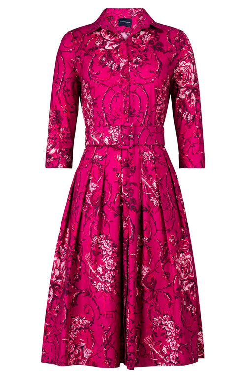 Audrey Dress #1 Shirt Collar 3/4 Sleeve Long Length Cotton Stretch (Villa Carlotta Dark)