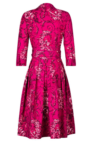 Audrey Dress #1 Shirt Collar 3/4 Sleeve Long Length Cotton Stretch (Villa Carlotta Dark)
