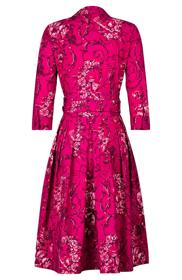 Audrey Dress #1 Shirt Collar 3/4 Sleeve Long Length Cotton Stretch (Villa Carlotta Dark)