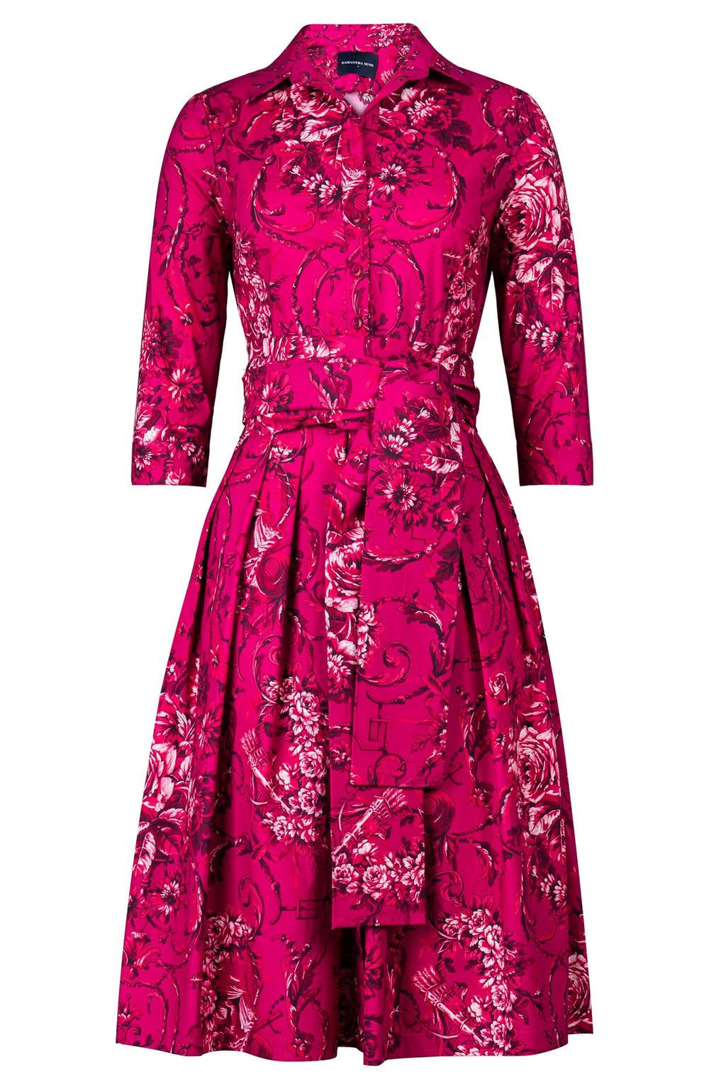 Audrey Dress #1 Shirt Collar 3/4 Sleeve Long Length Cotton Stretch (Villa Carlotta Dark)
