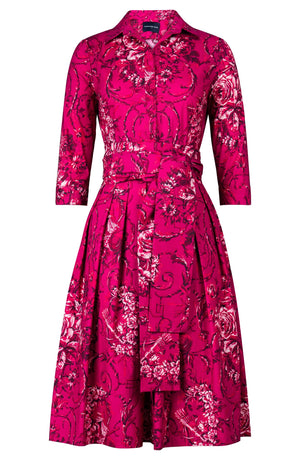 Audrey Dress #1 Shirt Collar 3/4 Sleeve Long Length Cotton Stretch (Villa Carlotta Dark)