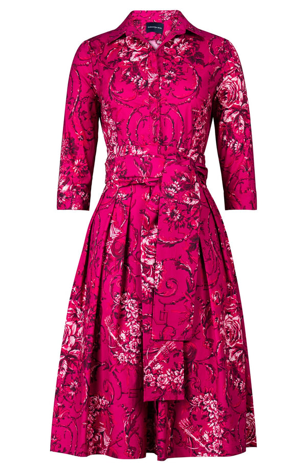 Audrey Dress #1 Shirt Collar 3/4 Sleeve Long Length Cotton Stretch (Villa Carlotta Dark)