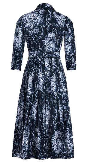 Audrey Dress #1 Shirt Collar 3/4 Sleeve Midi Length Cotton Stretch (Villa Carlotta Bright)