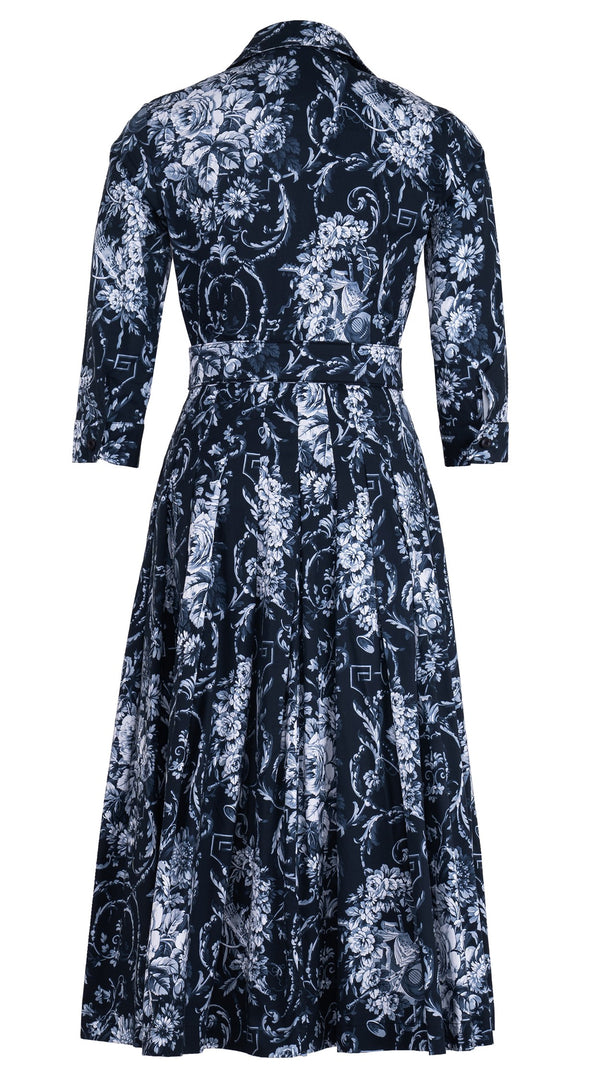 Audrey Dress #1 Shirt Collar 3/4 Sleeve Midi Length Cotton Stretch (Villa Carlotta Bright)