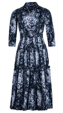 Audrey Dress #1 Shirt Collar 3/4 Sleeve Midi Length Cotton Stretch (Villa Carlotta Bright)
