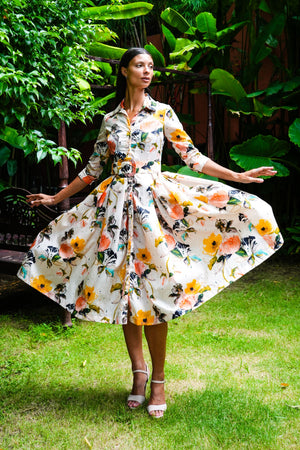 Audrey Dress #7 Shirt Collar 3/4 Sleeve Midi Length Nylon (Viner Rose Dark)