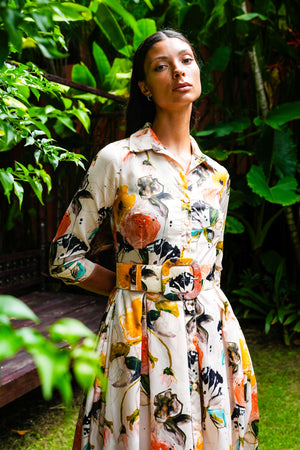 Audrey Dress #7 Shirt Collar 3/4 Sleeve Midi Length Nylon (Viner Rose Dark)