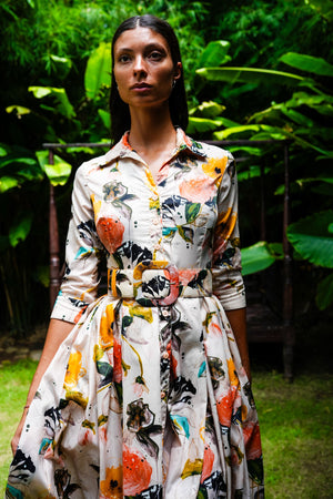 Audrey Dress #7 Shirt Collar 3/4 Sleeve Midi Length Nylon (Viner Rose Dark)