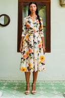 Audrey Dress #7 Shirt Collar 3/4 Sleeve Midi Length Nylon (Viner Rose Dark)