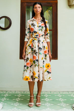 Audrey Dress #7 Shirt Collar 3/4 Sleeve Midi Length Nylon (Viner Rose Dark)