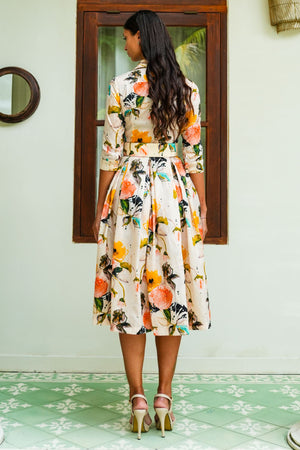 Audrey Dress #7 Shirt Collar 3/4 Sleeve Midi Length Nylon (Viner Rose Dark)