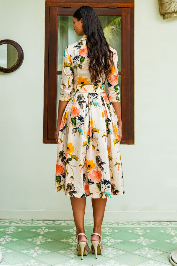 Audrey Dress #7 Shirt Collar 3/4 Sleeve Midi Length Nylon (Viner Rose Dark)