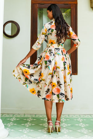 Audrey Dress #7 Shirt Collar 3/4 Sleeve Midi Length Nylon (Viner Rose Dark)