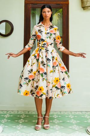 Audrey Dress #7 Shirt Collar 3/4 Sleeve Midi Length Nylon (Viner Rose Dark)