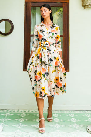 Audrey Dress #7 Shirt Collar 3/4 Sleeve Midi Length Nylon (Viner Rose Dark)