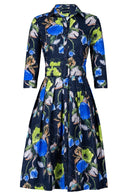 Audrey Dress #1 Shirt Collar 3/4 Sleeve Long Length Cotton Stretch (Viner Rose Dark)