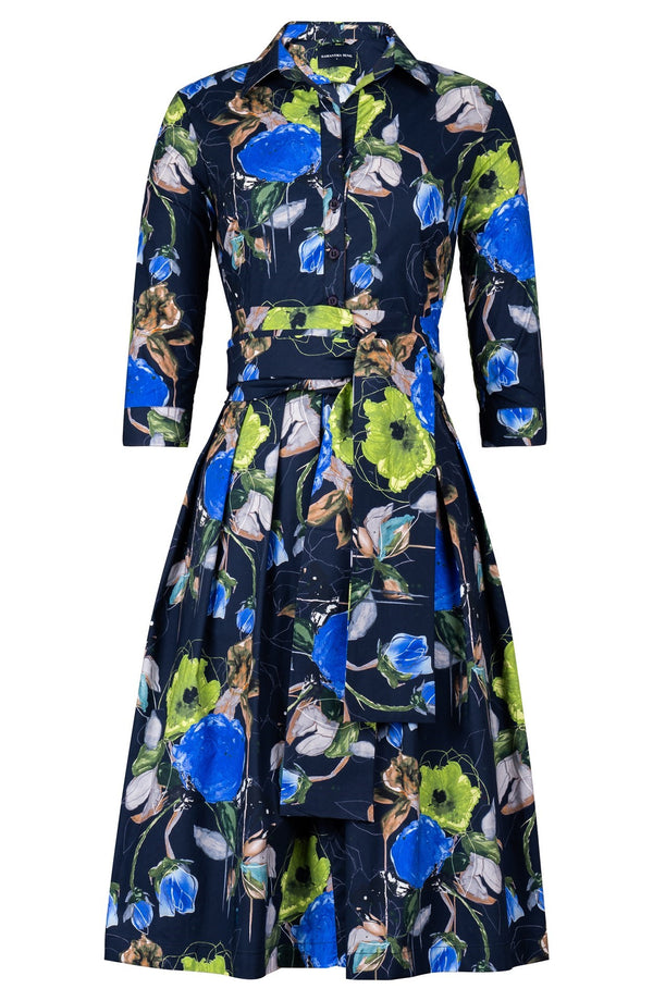 Audrey Dress #1 Shirt Collar 3/4 Sleeve Long Length Cotton Stretch (Viner Rose Dark)