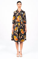 Audrey Dress #1 Shirt Collar 3/4 Sleeve Long Length Cotton Stretch (Viner Rose Dark)