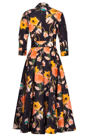 Samantha Dress Shirt Collar 3/4 Sleeve Midi Plus Length Poliamide Taffta (Viner Rose Dark)