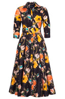 Samantha Dress Shirt Collar 3/4 Sleeve Midi Plus Length Poliamide Taffta (Viner Rose Dark)