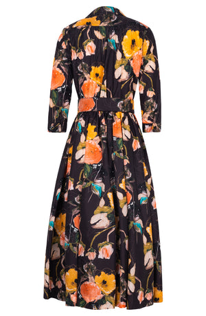 Terry Dress Shirt Collar 3/4 Sleeve Midi Plus Length Poliamide Taffta (Viner Rose Dark)