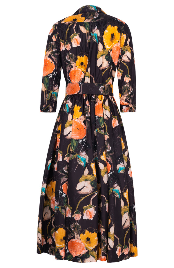 Terry Dress Shirt Collar 3/4 Sleeve Midi Plus Length Poliamide Taffta (Viner Rose Dark)