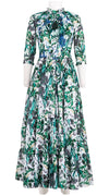 Eva Dress Crew Neck Tie 3/4 Sleeve Maxi Length Musola (Vintage Iris)