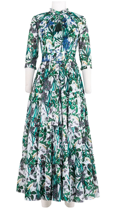 Eva Dress Crew Neck Tie 3/4 Sleeve Maxi Length Musola (Vintage Iris)
