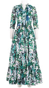 Eva Dress Crew Neck Tie 3/4 Sleeve Maxi Length Musola (Vintage Iris)