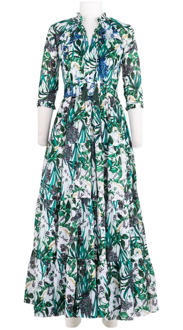 Eva Dress Crew Neck Tie 3/4 Sleeve Maxi Length Musola (Vintage Iris)