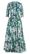Eva Dress Crew Neck Tie 3/4 Sleeve Maxi Length Musola (Vintage Iris)