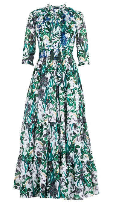 Eva Dress Crew Neck Tie 3/4 Sleeve Maxi Length Musola (Vintage Iris)