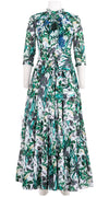 Eva Dress Crew Neck Tie 3/4 Sleeve Maxi Length Musola (Vintage Iris)