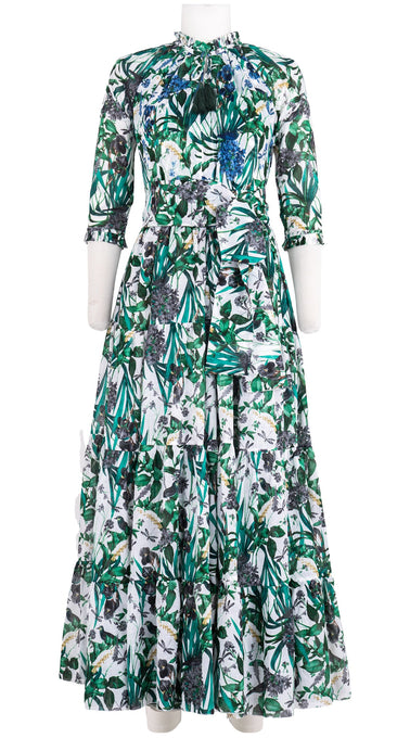 Eva Dress Crew Neck Tie 3/4 Sleeve Maxi Length Musola (Vintage Iris)