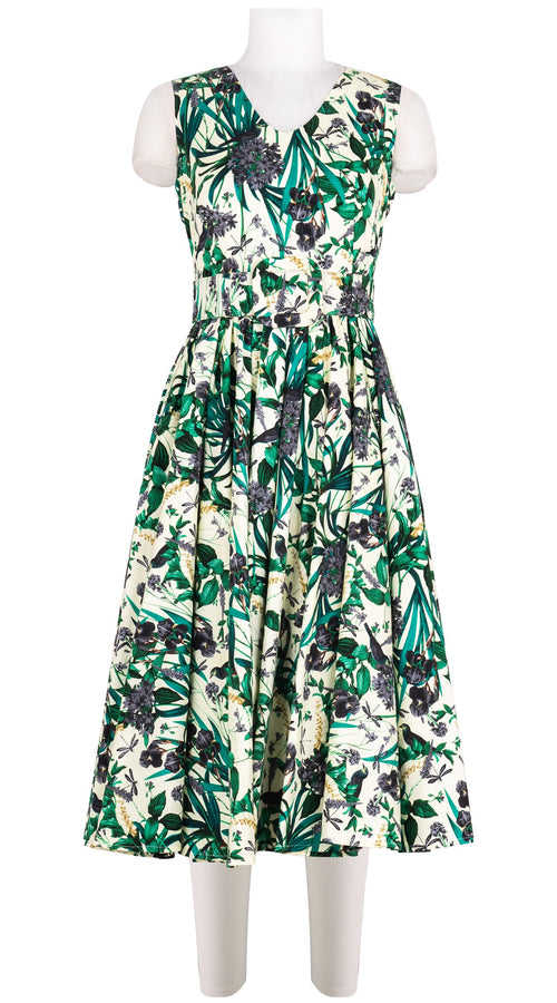 Abelia Dress V Neck Sleeveless Midi Length Cotton Stretch (Vintage Iris)