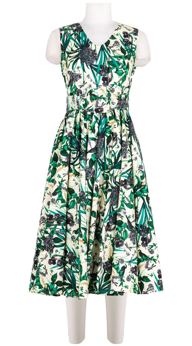 Abelia Dress V Neck Sleeveless Midi Length Cotton Stretch (Vintage Iris)