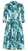 Audrey Dress #1 Shirt Collar 3/4 Sleeve Long Length Cotton Stretch (Vintage Iris)