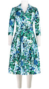 Audrey Dress #1 Shirt Collar 3/4 Sleeve Long Length Cotton Stretch (Vintage Iris)